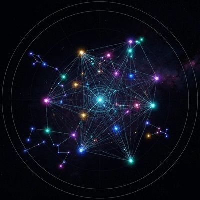 Astrology chart with glowing points and abstract energy lines