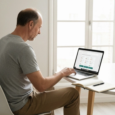 Person researching holistic health practitioners on a laptop