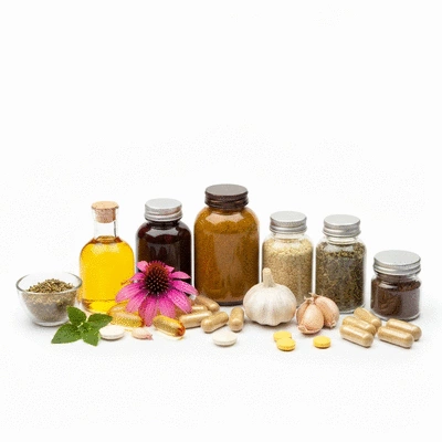 Assortment of natural herbs and supplements for immune support