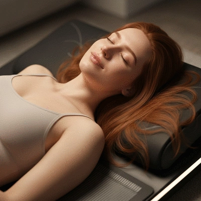 Person relaxing on a PEMF mat, showing reduced pain and enhanced sleep
