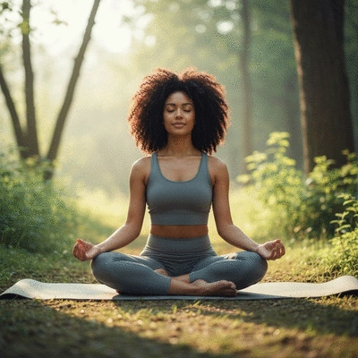 Person meditating in a serene, natural setting, symbolizing mind-body connection in holistic wellness
