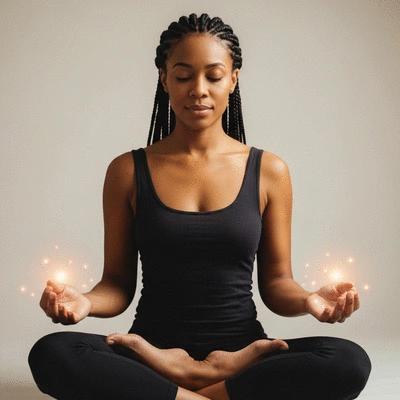 Person meditating with hands glowing, representing energy healing