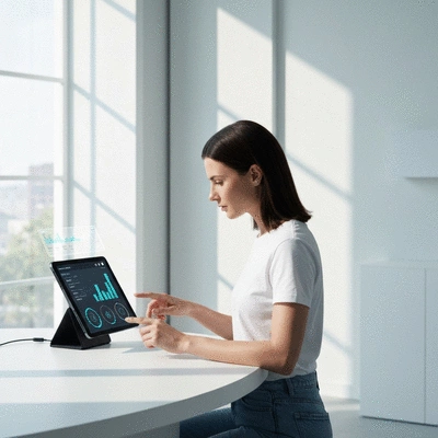 Person looking at data insights on a tablet from a mind-body device