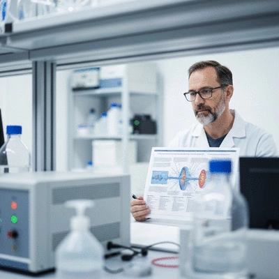 Scientist researching PEMF therapy benefits