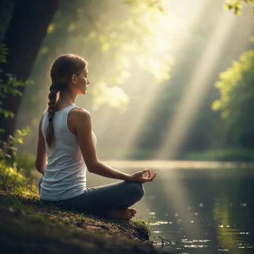 Person meditating in a serene natural setting, symbolizing mind and body harmony